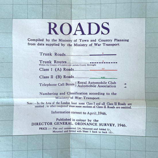 1946 Ordnance Survey Road Map of Great Britain (Sheet 2) - Sukie