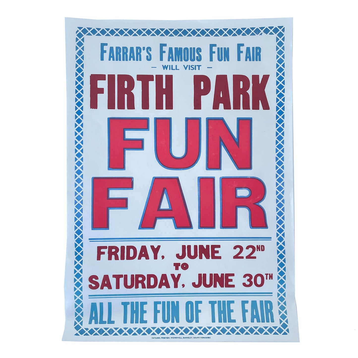 1970’s Original Letterpress Printed Poster – Firth Park Fun Fair