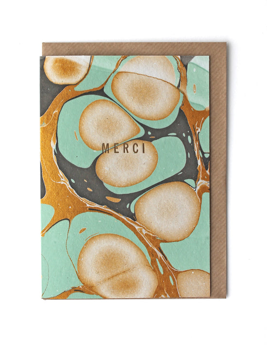 Marble Aqua 'Merci' Card & Envelope - Sukie