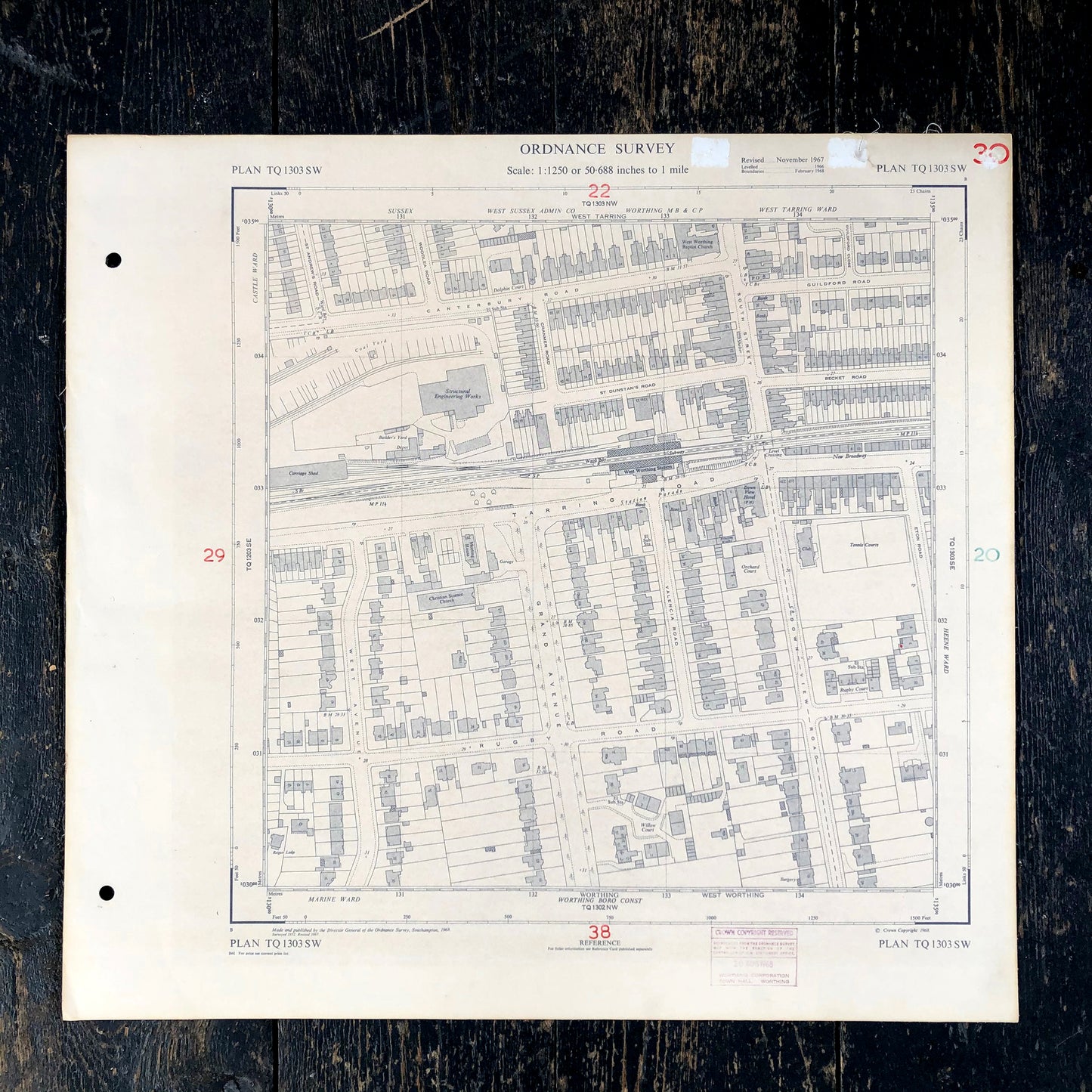 1968 Linen Backed Map Of Worthing - Sukie
