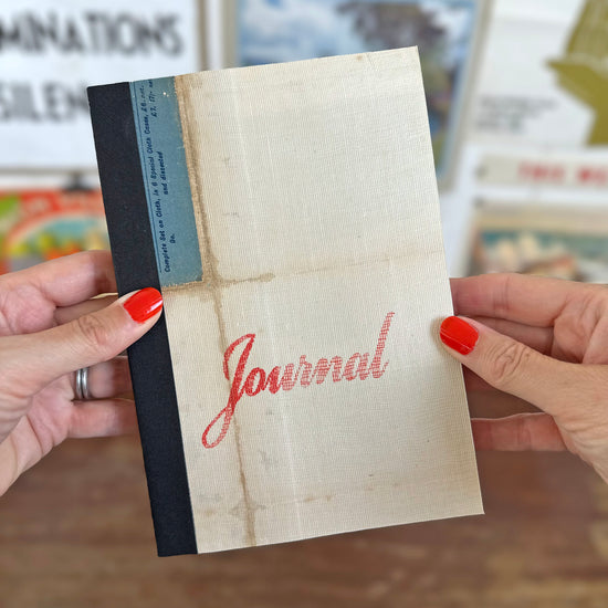 linen map journal with red script