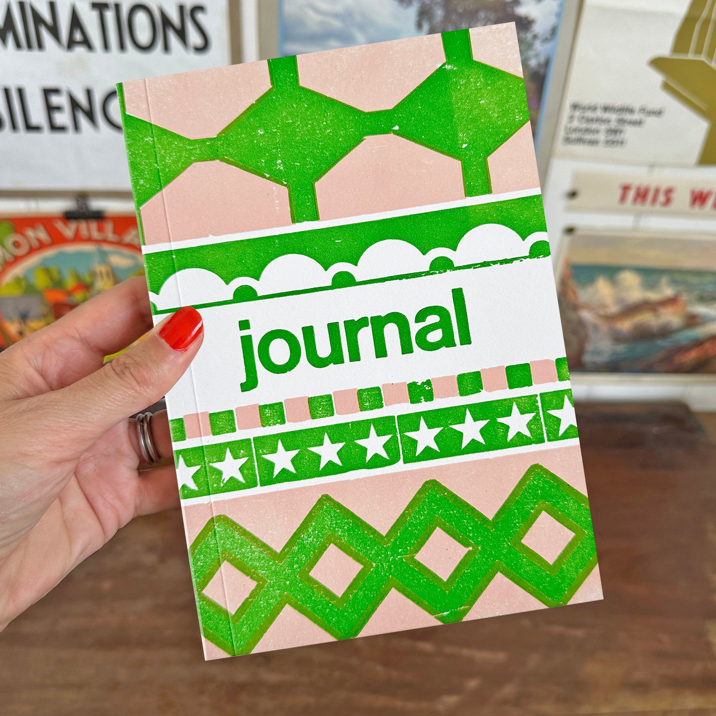 Letterpress Journal Carnival In Green & Pink