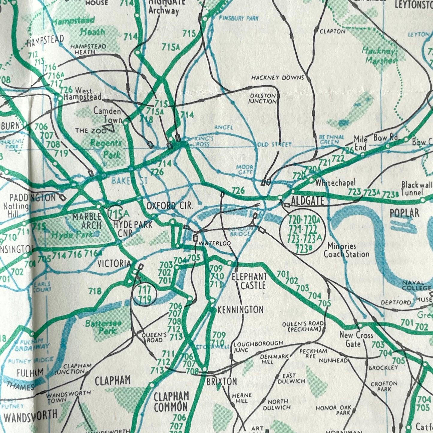1960 Bus & Coach Map of Around London