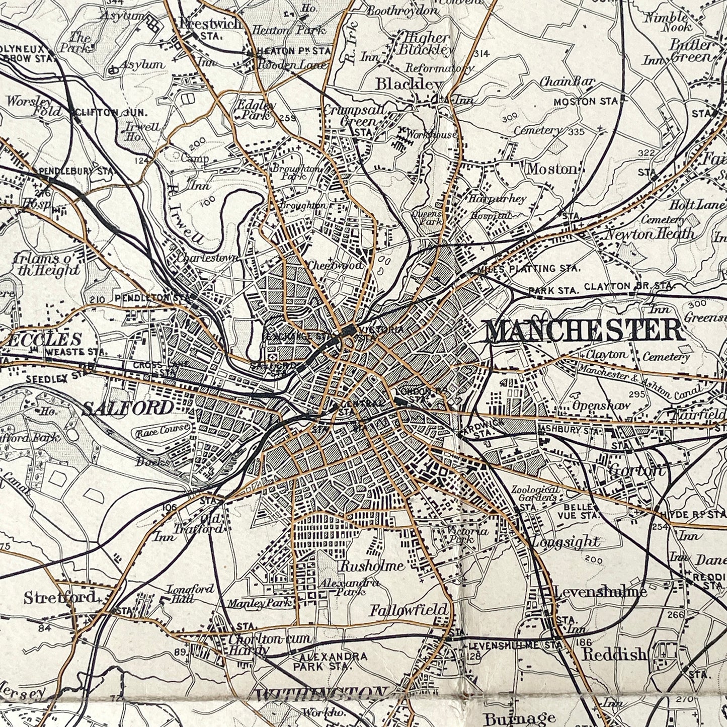 Early 20th Century Map of Manchester & Liverpool