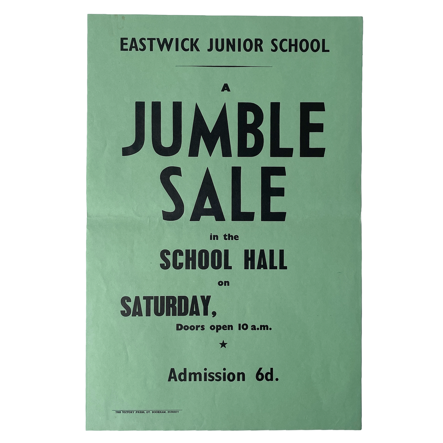 1960s Original Letterpress Printed Poster – Jumble Sale - Green