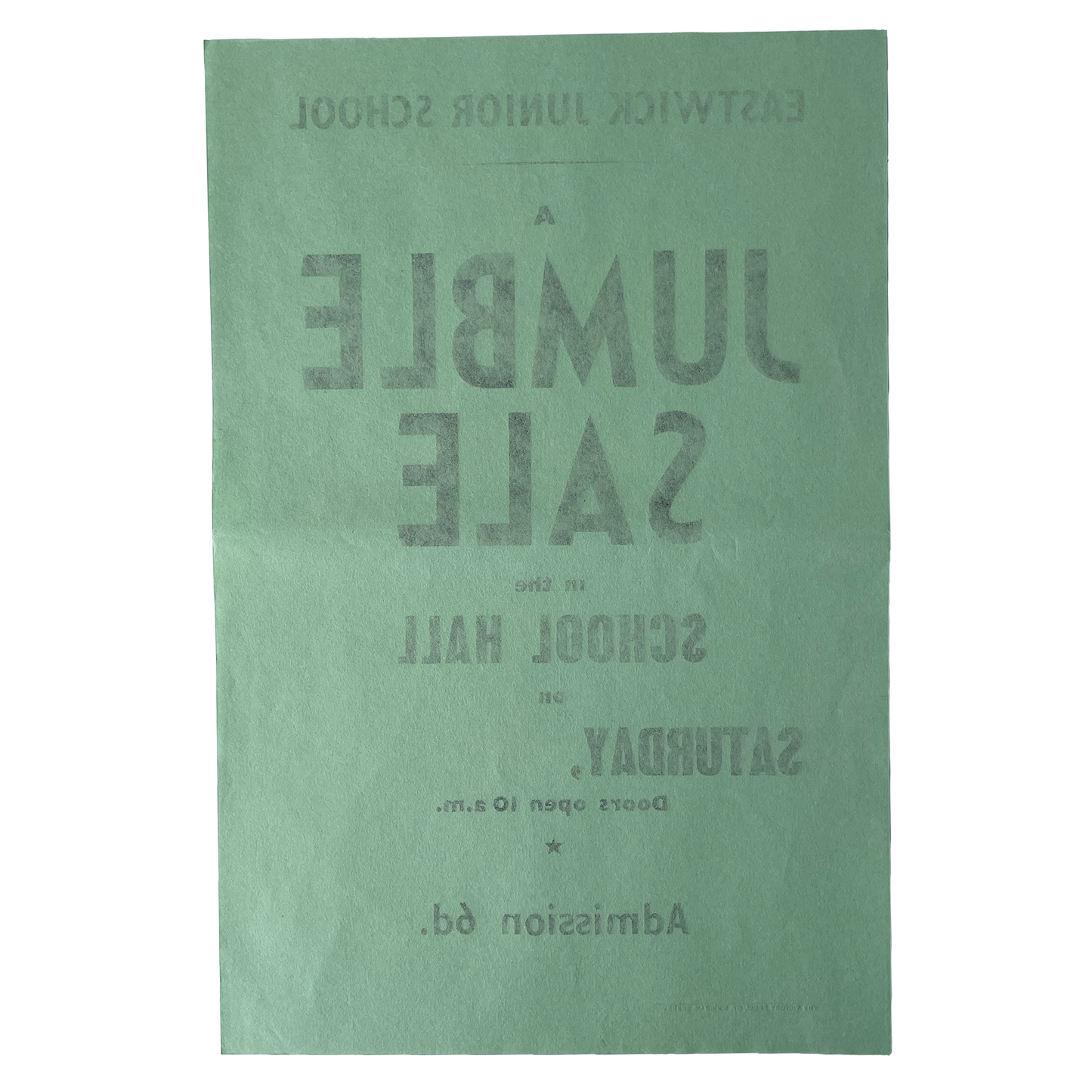 1960s Original Letterpress Printed Poster – Jumble Sale - Green
