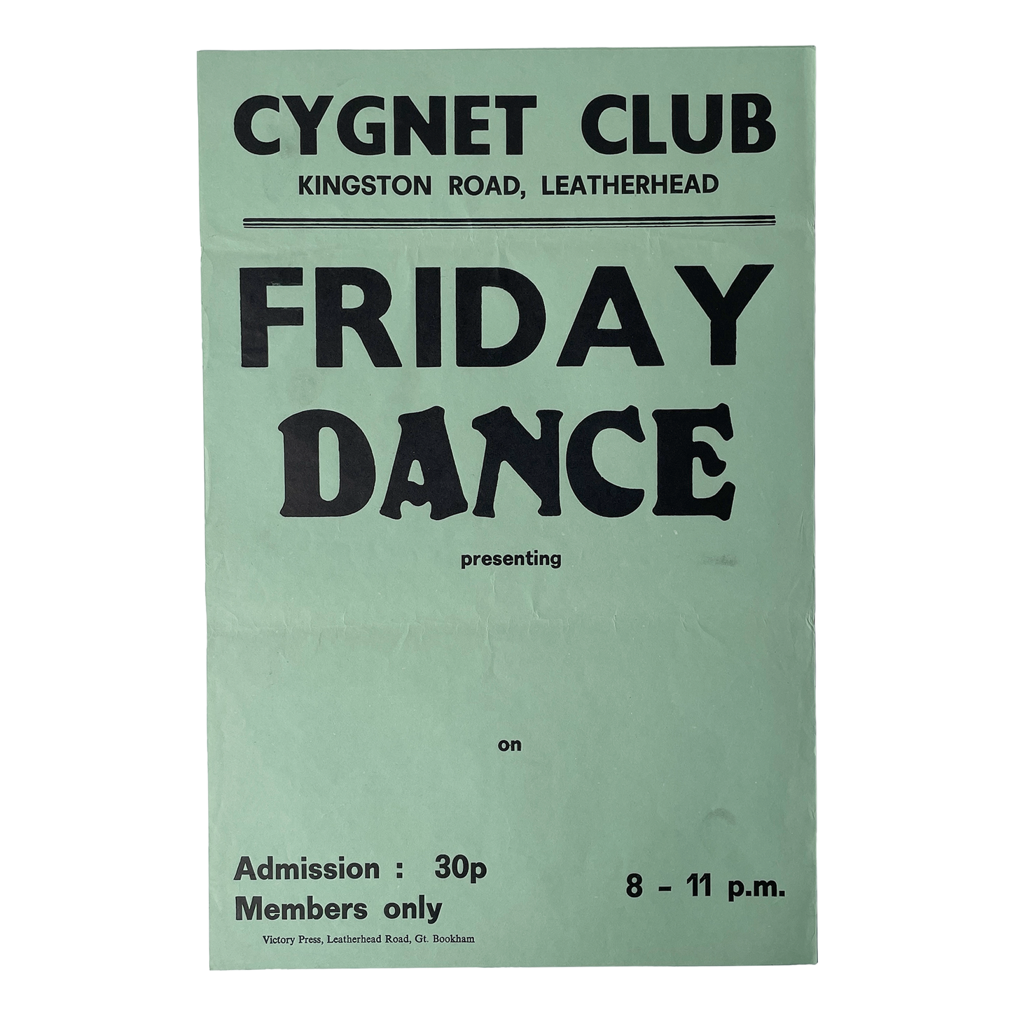 1970s Original Letterpress Printed Poster – Friday Dance - Green
