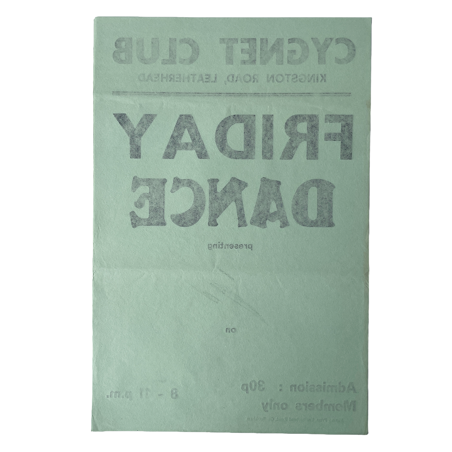 1970s Original Letterpress Printed Poster – Friday Dance - Green