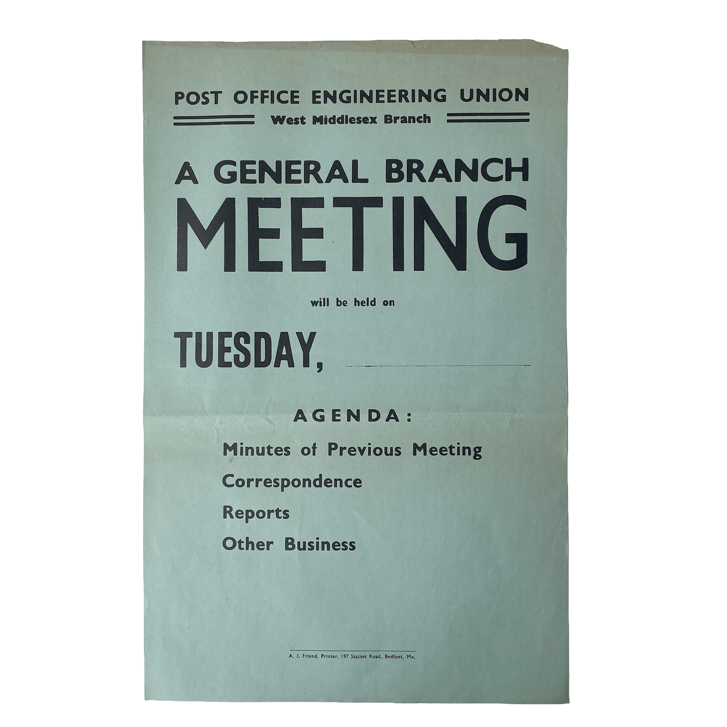 1950s Original Letterpress Printed Poster – Post Office - Meeting
