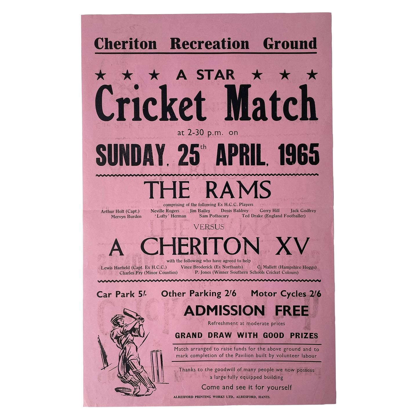 1965 Original Letterpress Printed Poster – Cricket Match