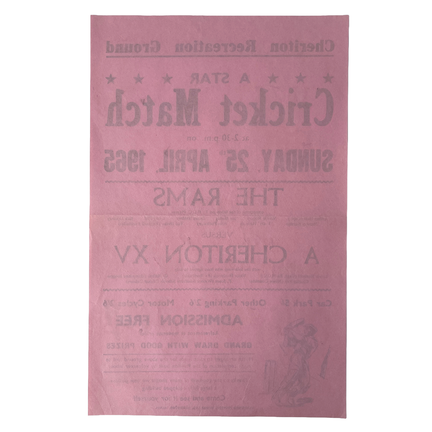 1965 Original Letterpress Printed Poster – Cricket Match