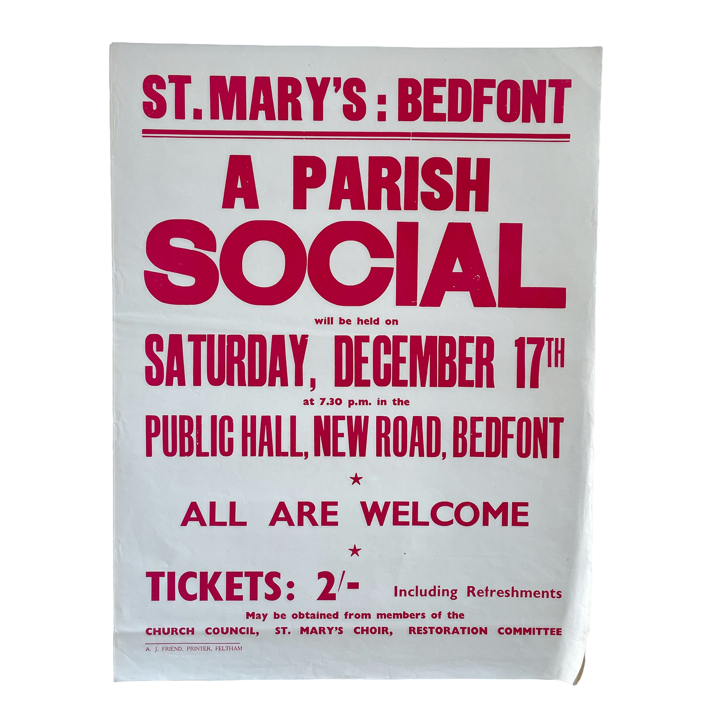 1955 Original Letterpress Printed Poster – Parish Social
