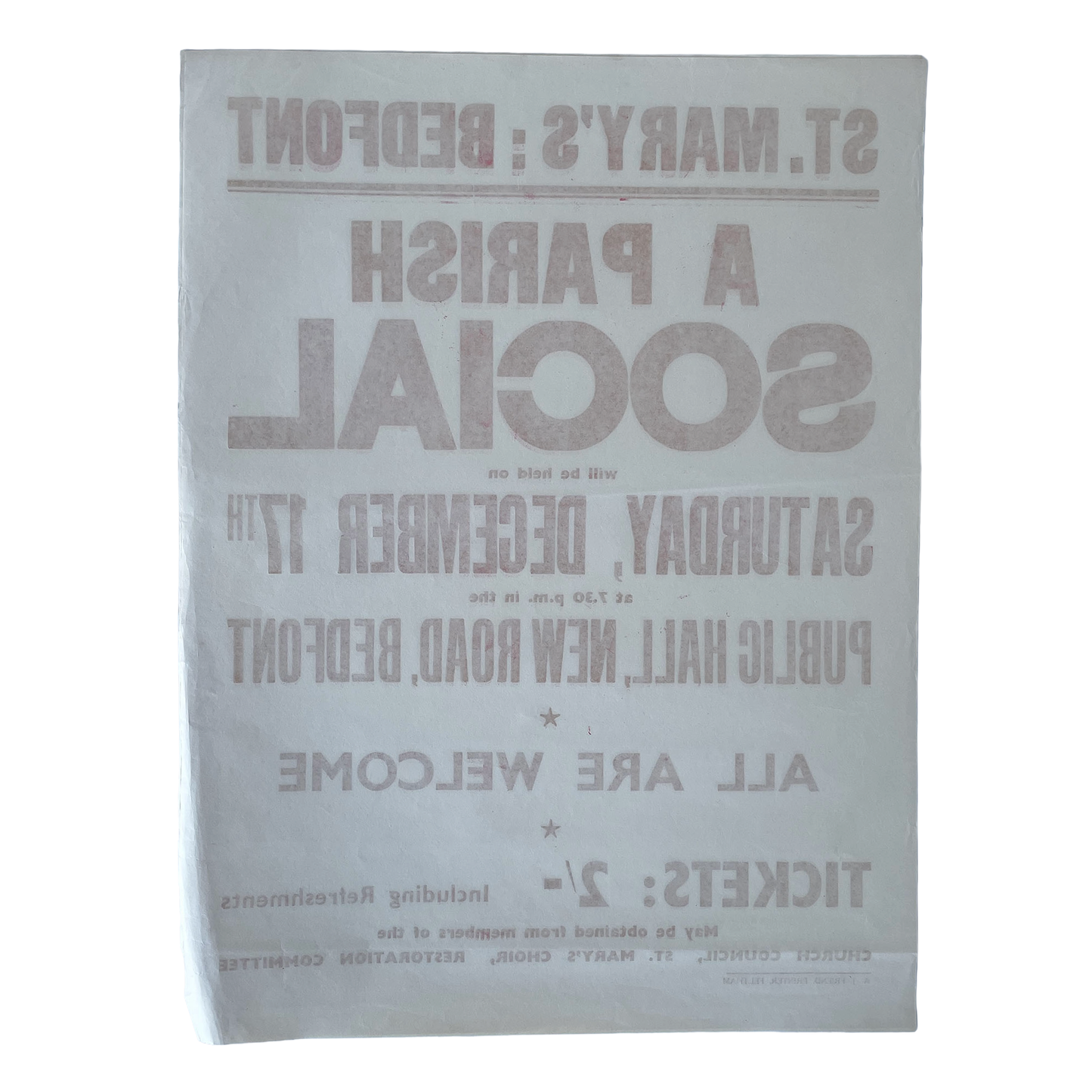 1955 Original Letterpress Printed Poster – Parish Social
