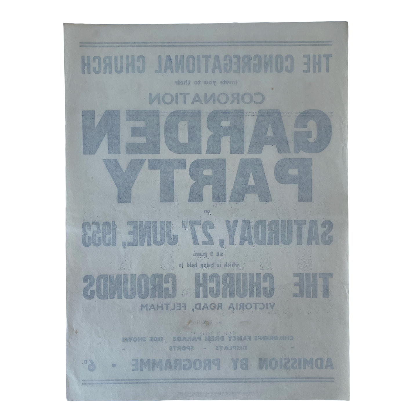 1953 Original Letterpress Printed Poster – Coronation Garden Party