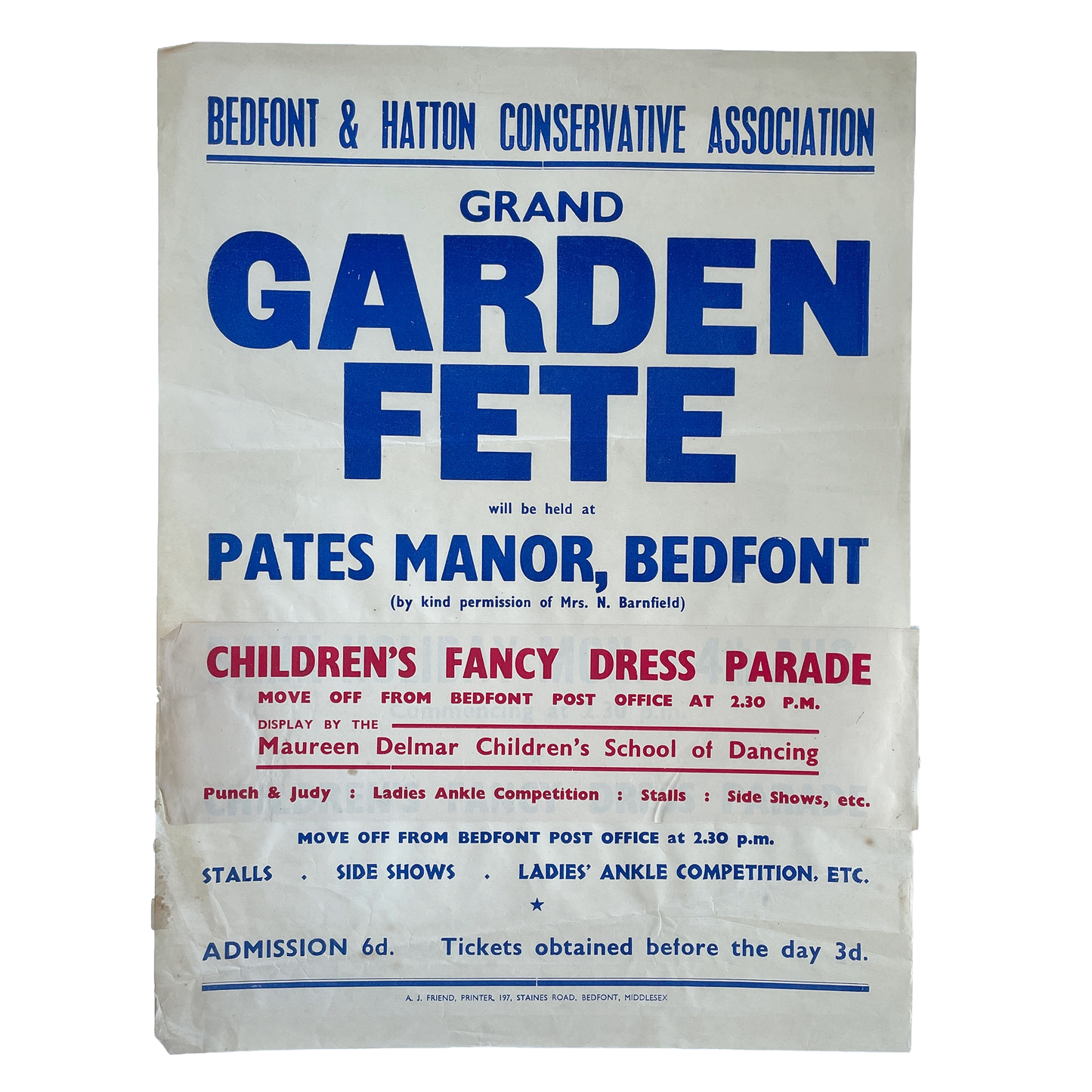 1950s Original Letterpress Printed Poster – Garden Fete