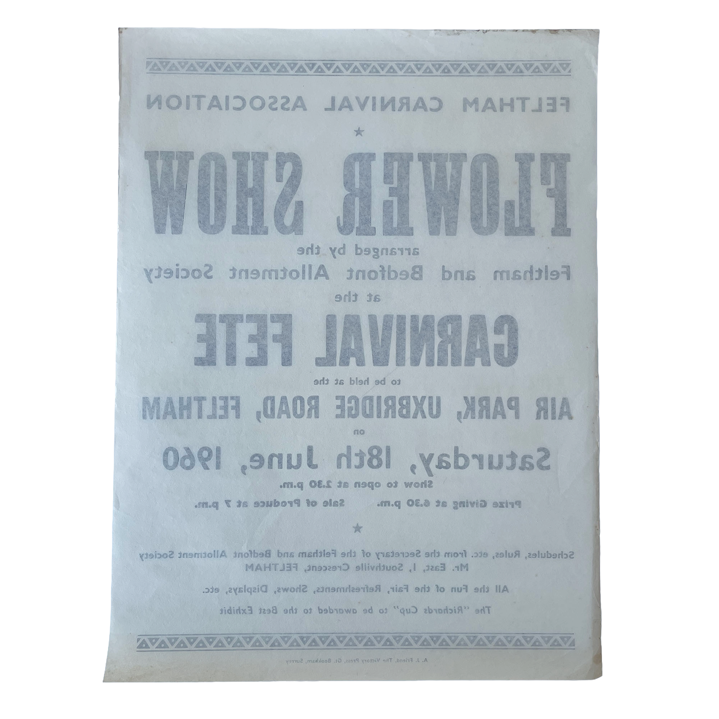 1960 Original Letterpress Printed Poster – Flower Show