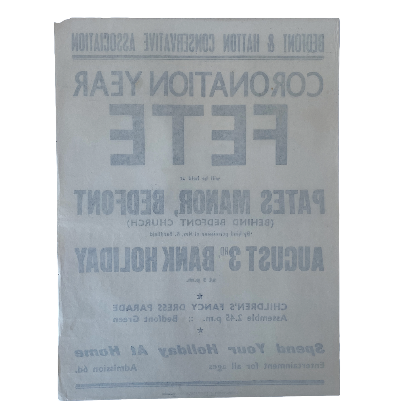 1953 Original Letterpress Printed Poster – Coronation Year Fete