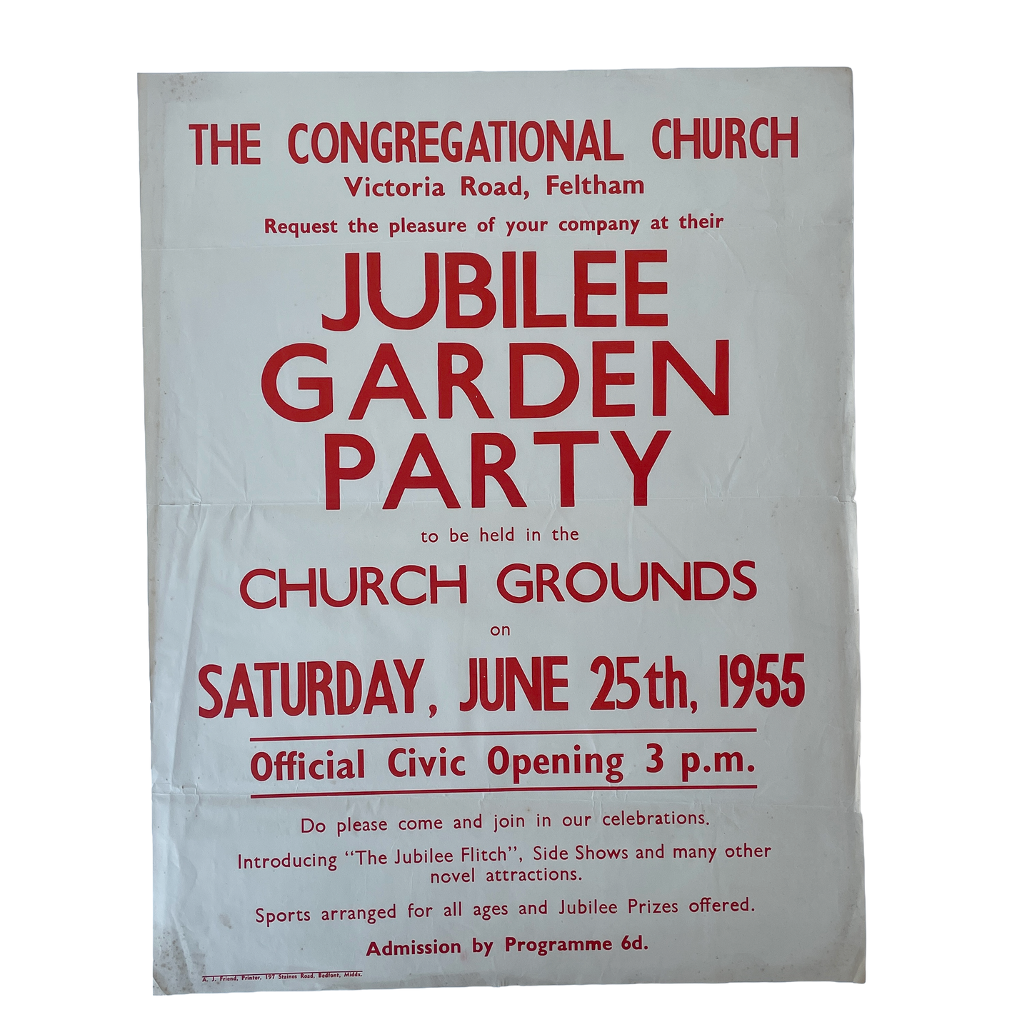 1955 Original Letterpress Printed Poster – Jubilee Garden Party
