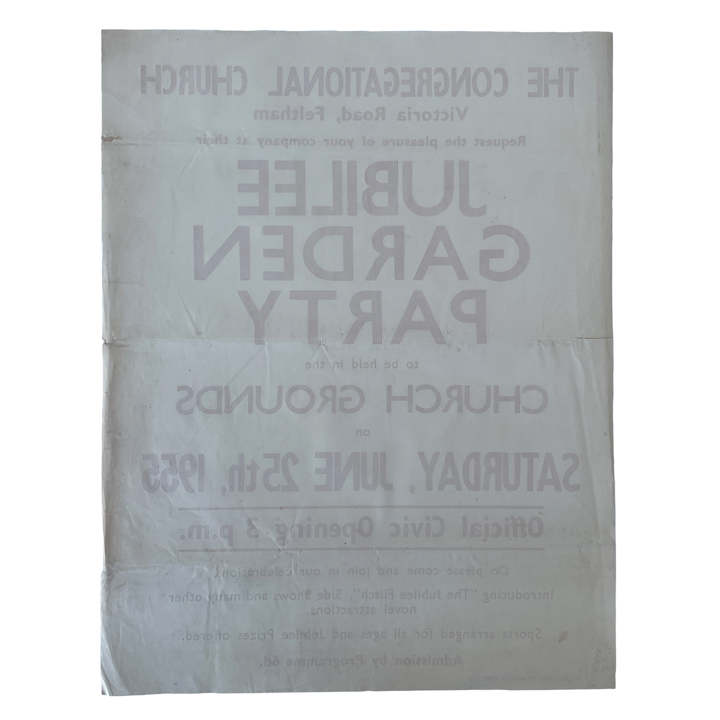 1955 Original Letterpress Printed Poster – Jubilee Garden Party