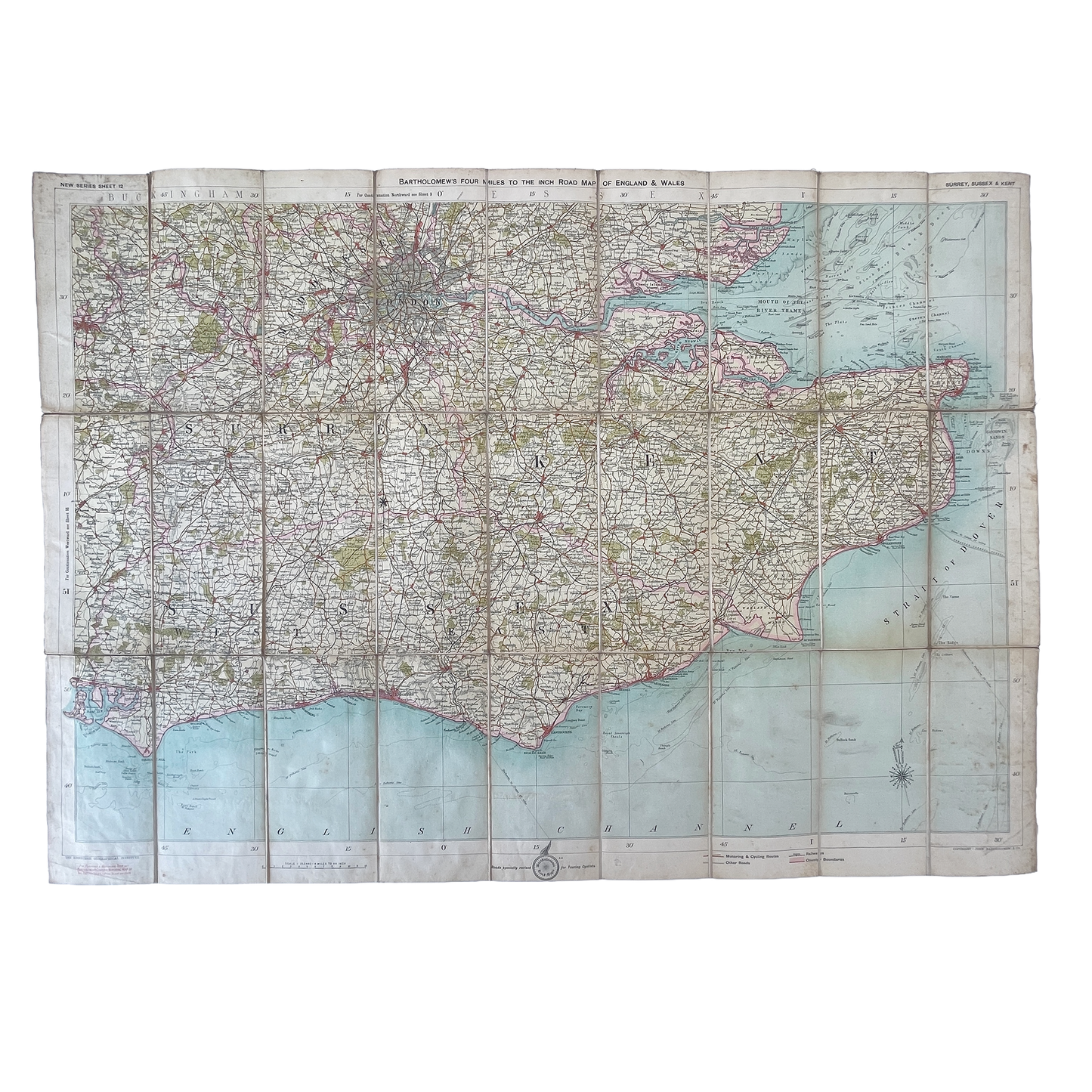 Early 20th Century Map of London, Surrey, Kent & Sussex