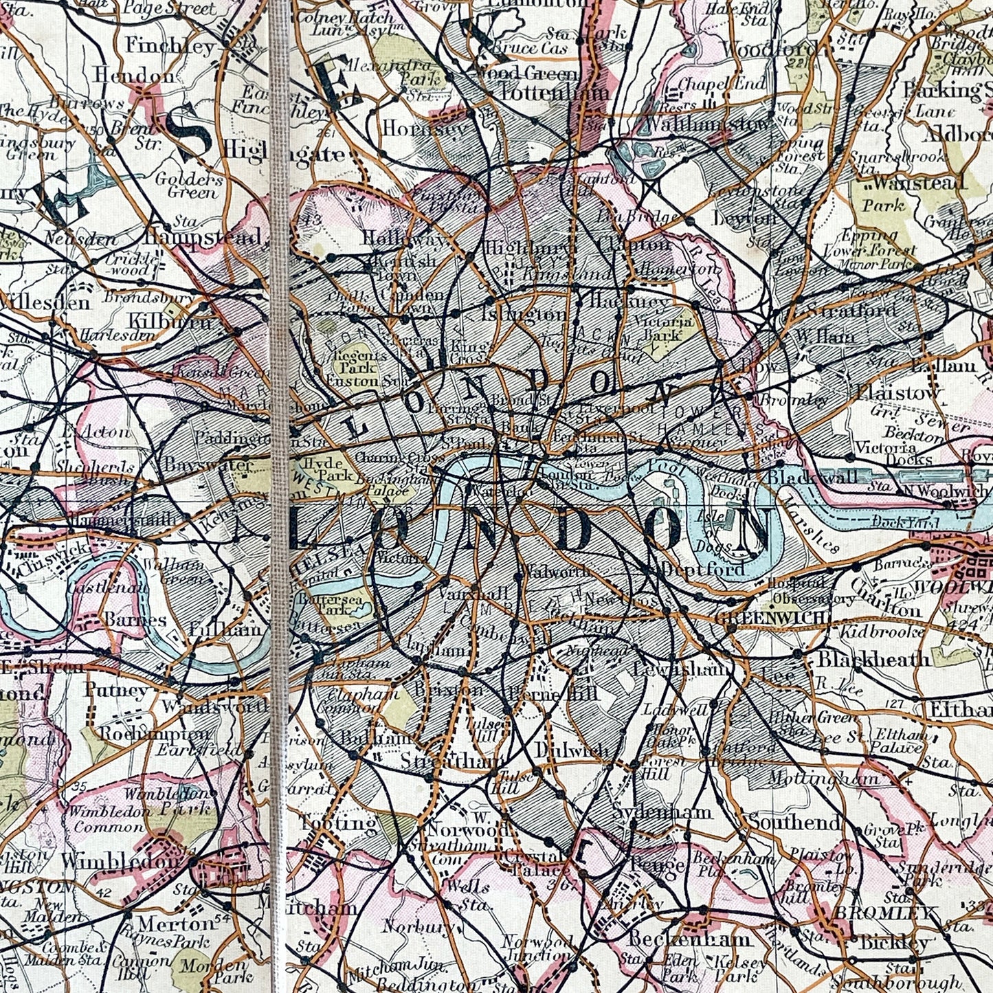 Early 20th Century Map of London, Surrey, Kent & Sussex