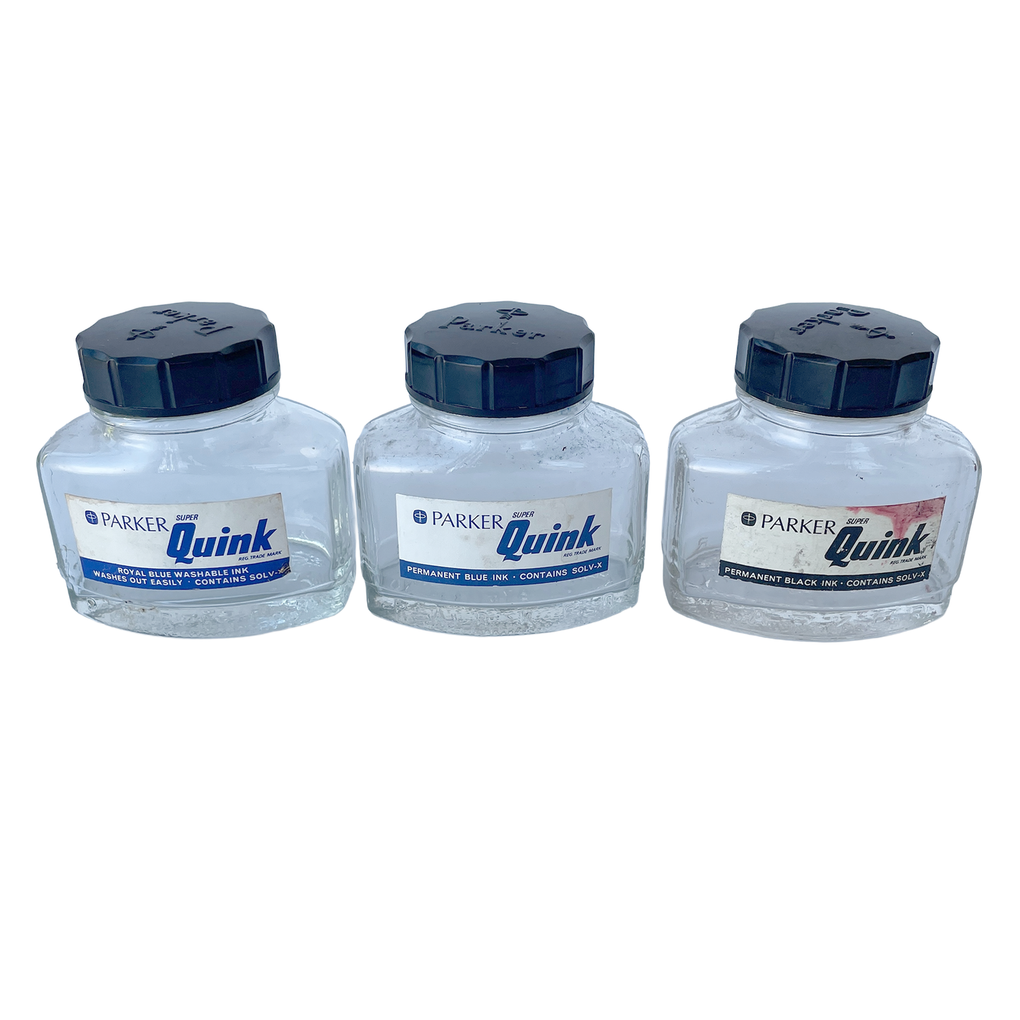 Collection of 3 Vintage Quink Ink Bottles