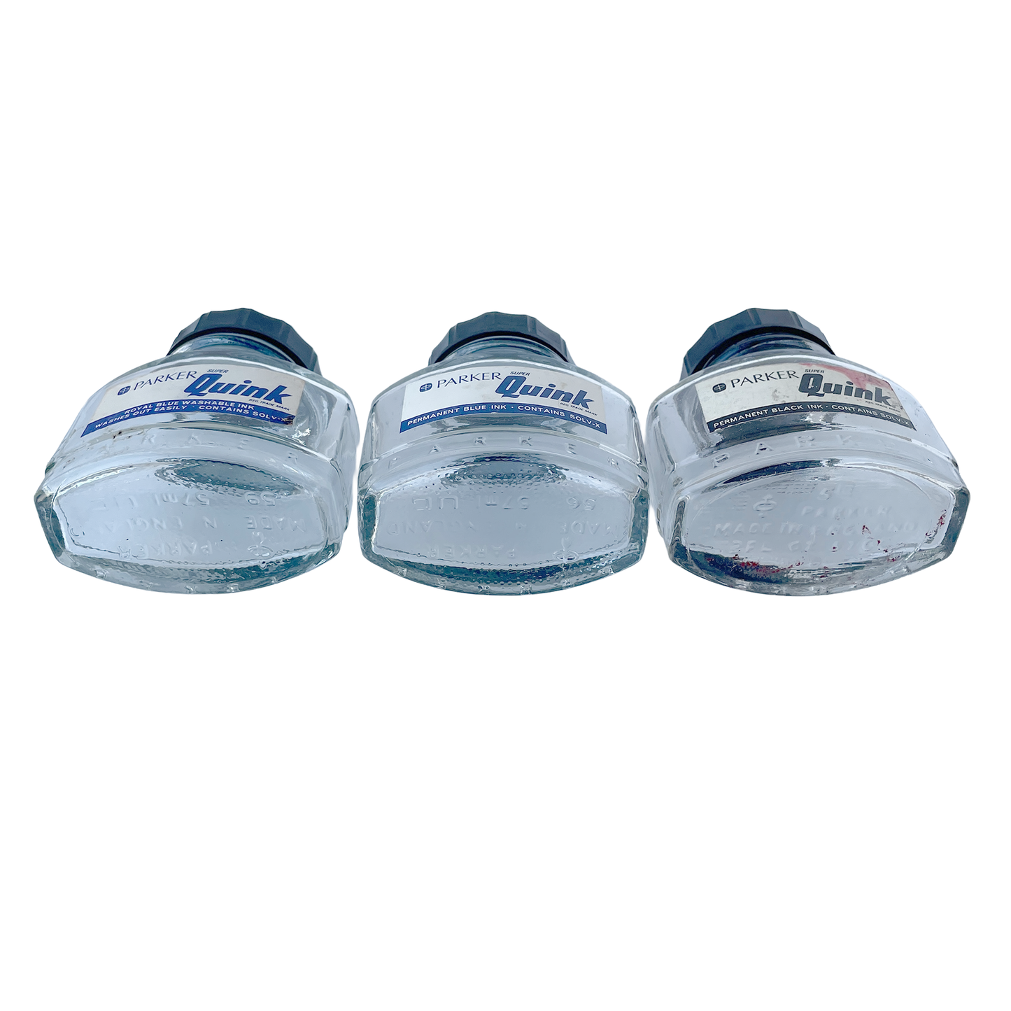 Collection of 3 Vintage Quink Ink Bottles
