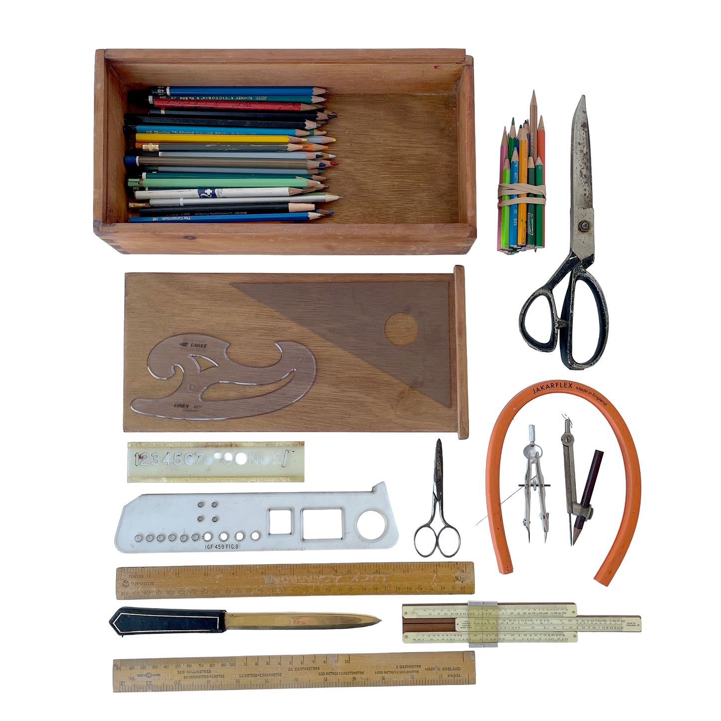 Box of Vintage Drawing Equipment