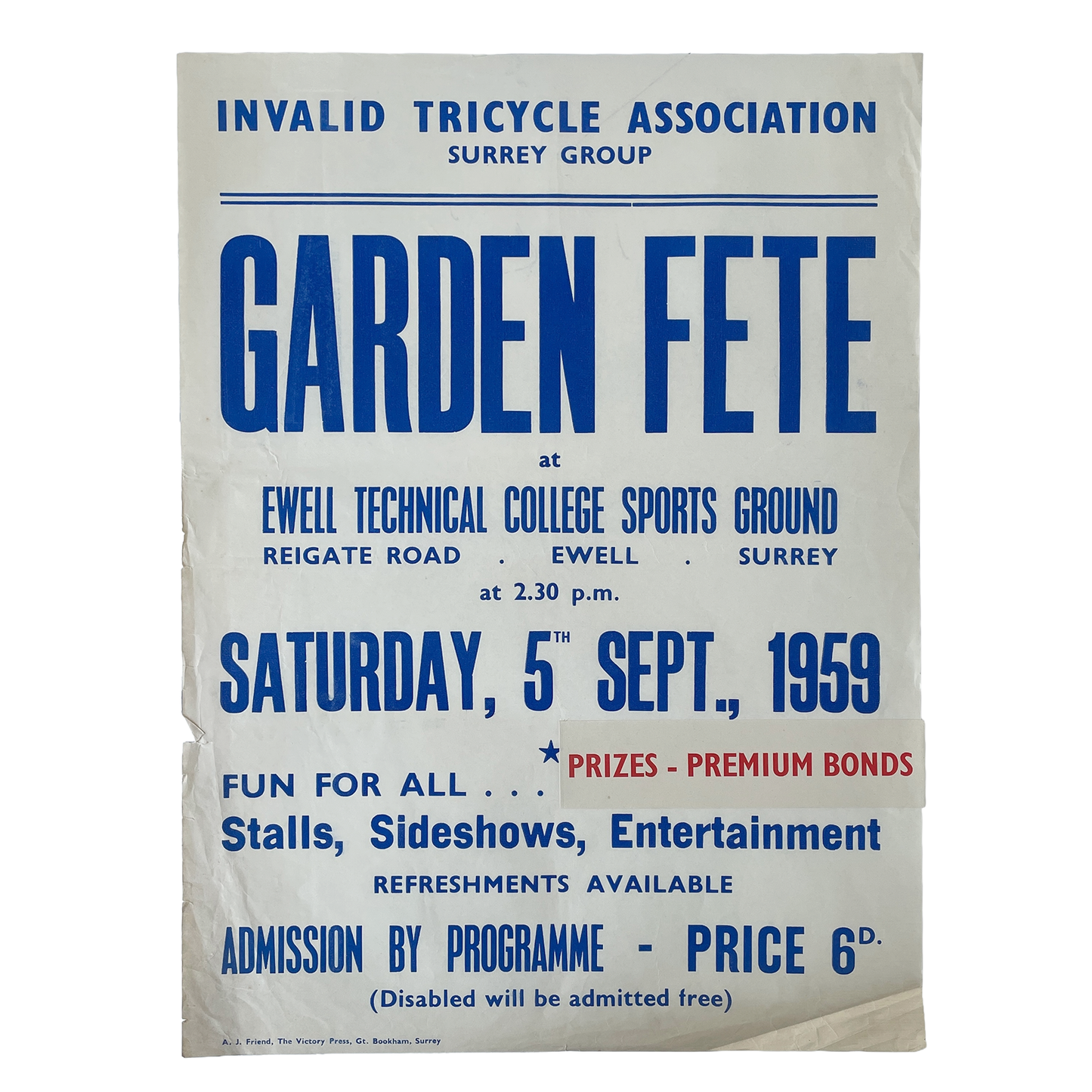 1959 Original Letterpress Printed Poster – Garden Fete