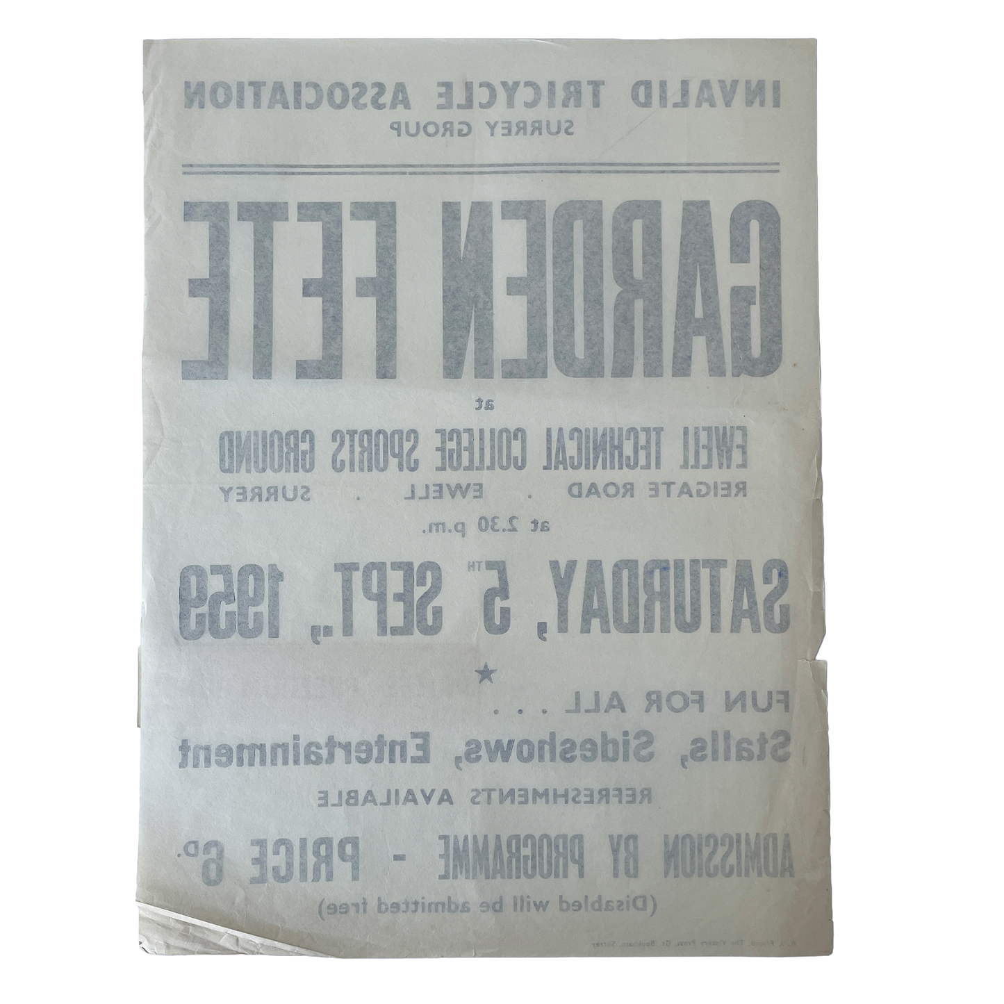 1959 Original Letterpress Printed Poster – Garden Fete