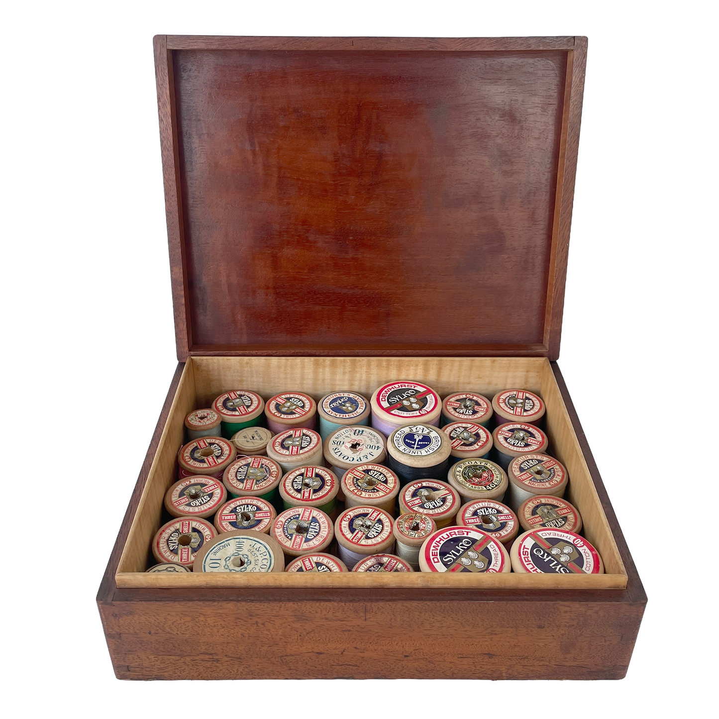 Vintage Wooden Box Filled with Cotton Reels
