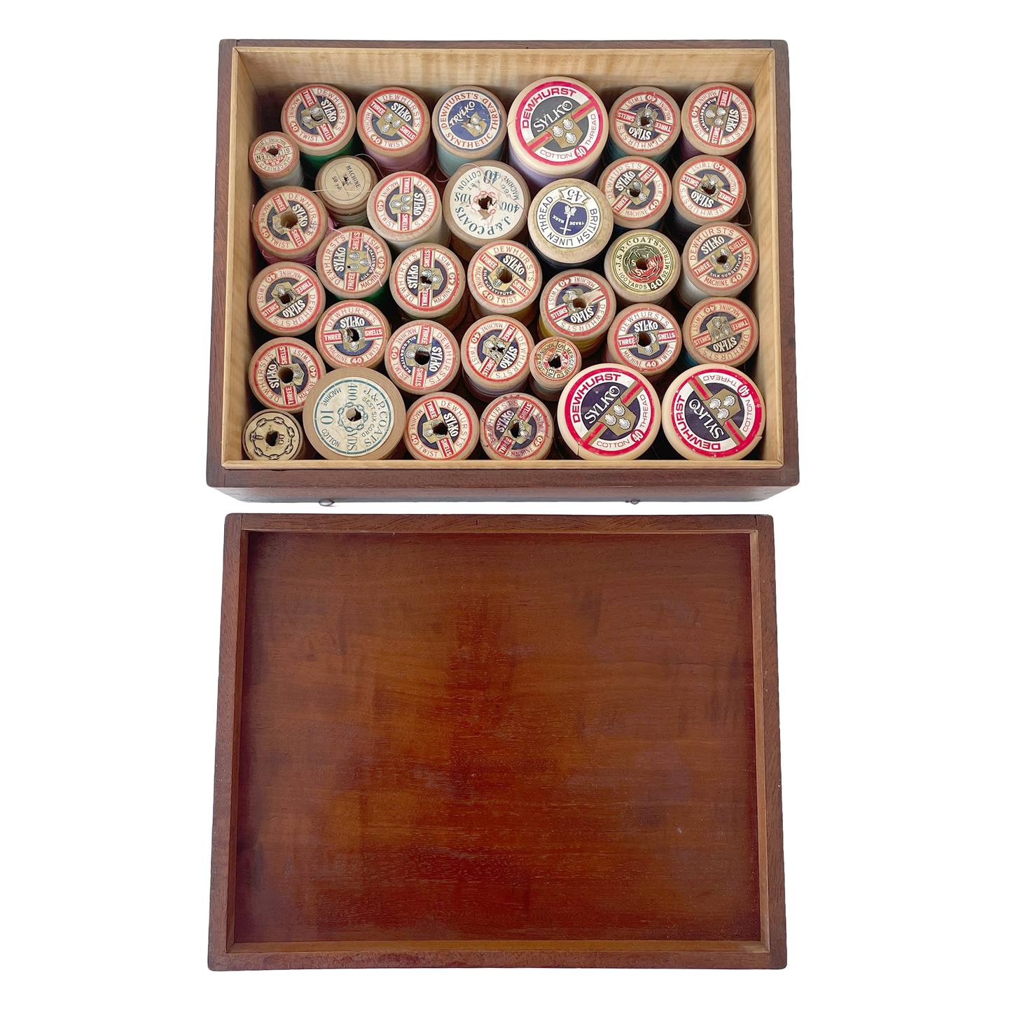 Vintage Wooden Box Filled with Cotton Reels