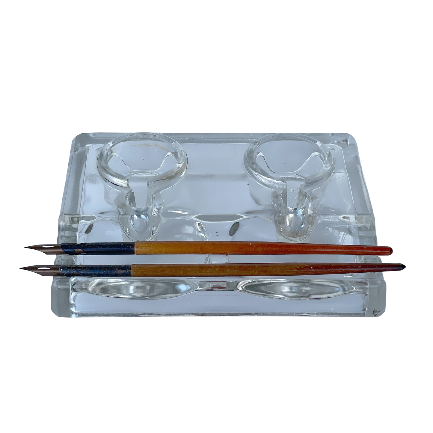 Early 20th Glass Inkwell & Pen Rest