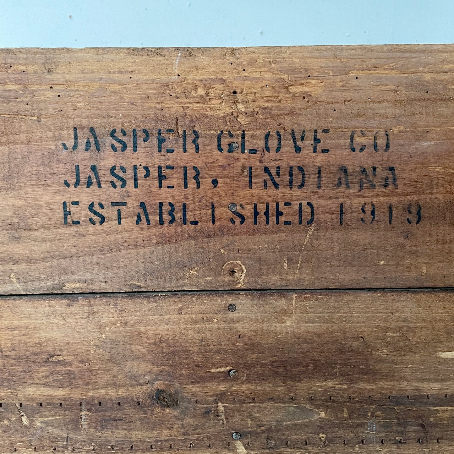 Vintage Wooden Crate ‘Jasper Glove Co – Established 1919’