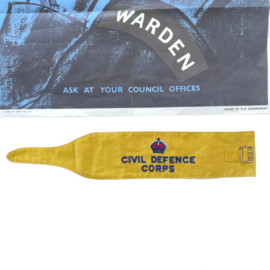 Original and Rare 1940/50s Government Civil Defence Poster and Armband - Sukie