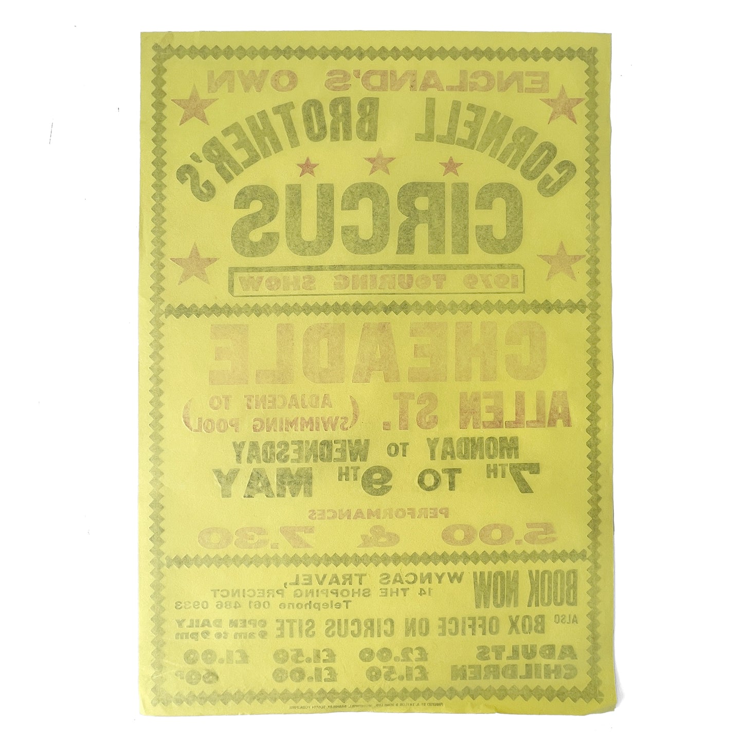 1979 Original Letterpress Printed Poster – Circus – Cheadle