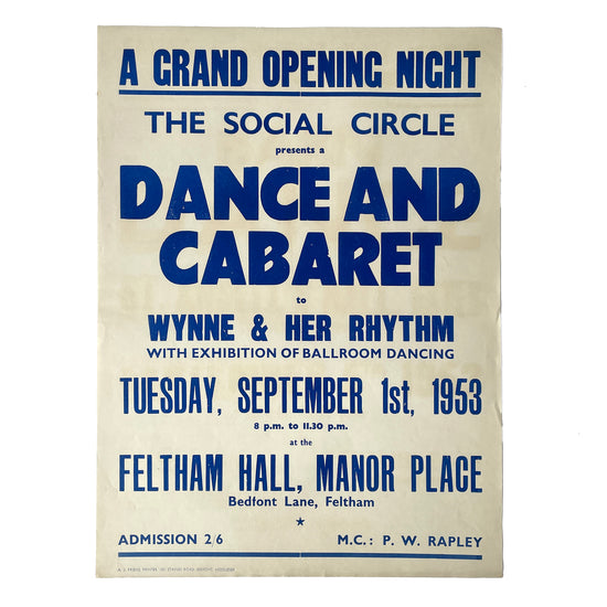 1953 Original Letterpress Printed Poster – Dance and Cabaret
