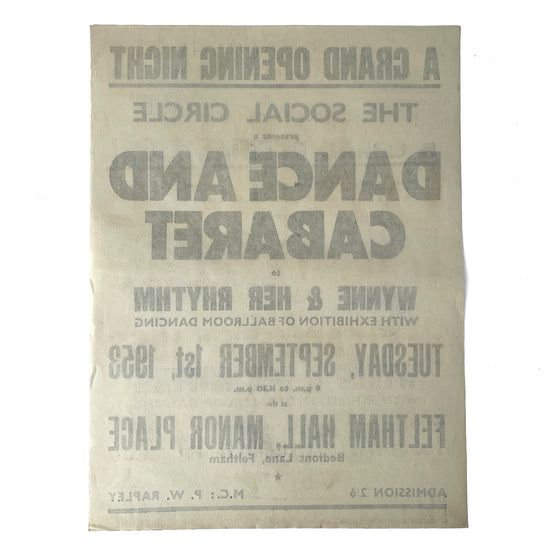 1953 Original Letterpress Printed Poster – Dance and Cabaret