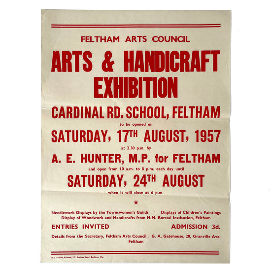 1957 Original Letterpress Printed Poster – Arts & Handicrafts Exhibition