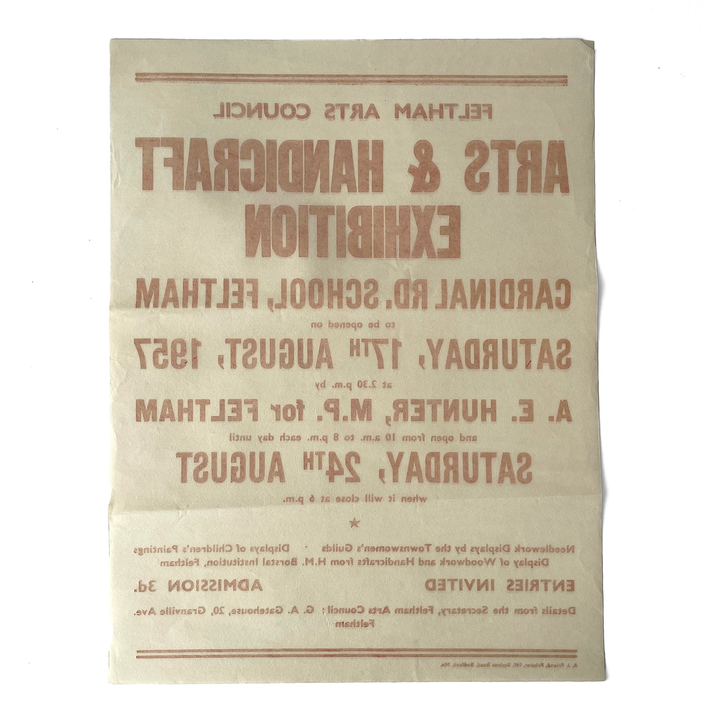 1957 Original Letterpress Printed Poster – Arts & Handicrafts Exhibition