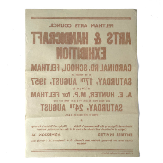 1957 Original Letterpress Printed Poster – Arts & Handicrafts Exhibition