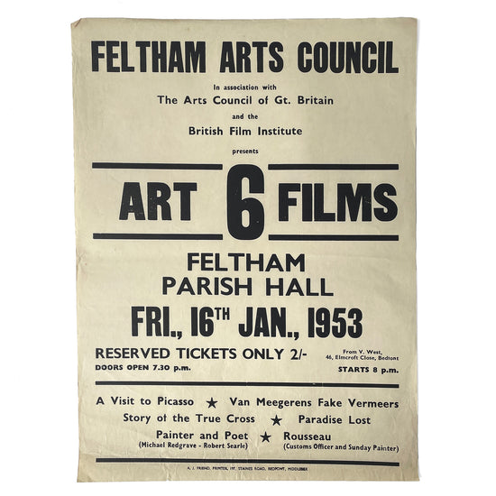 1953 Original Letterpress Printed Poster – 6 Art Films