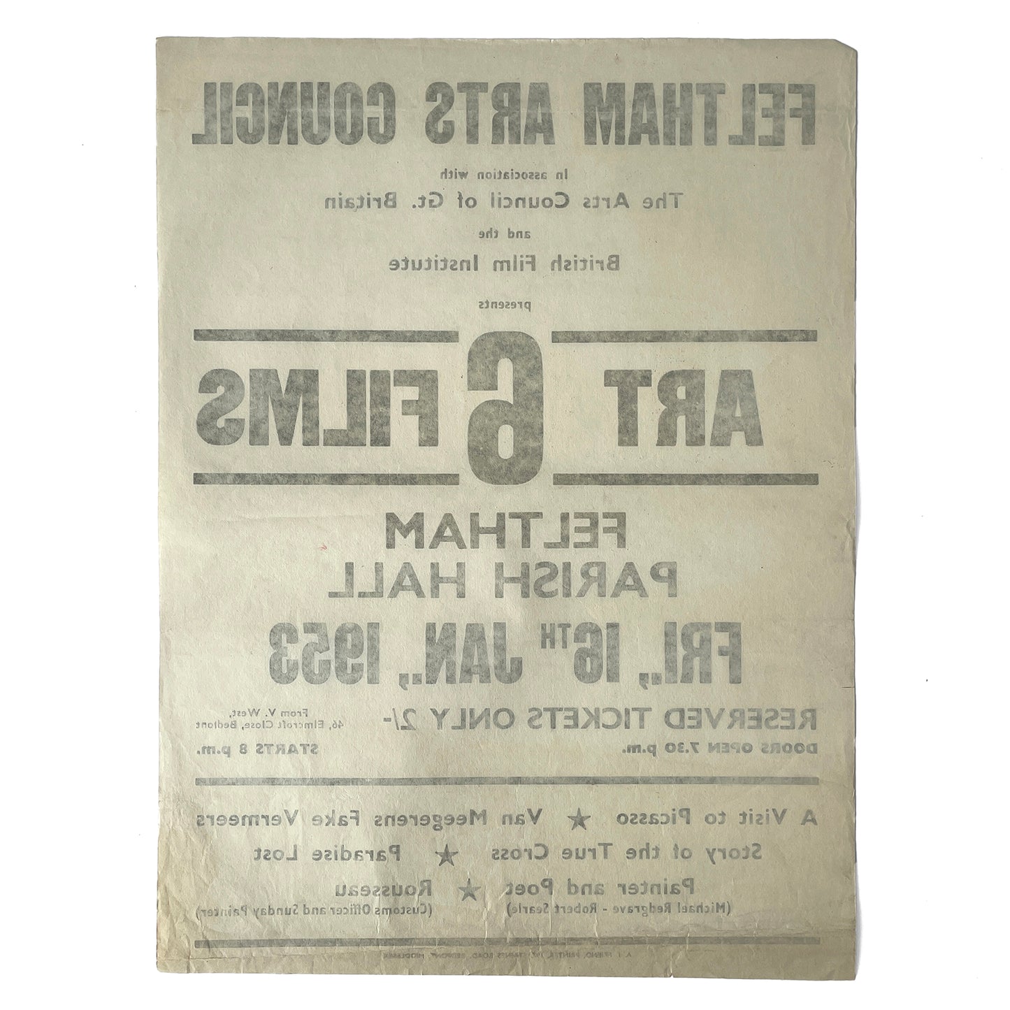 1953 Original Letterpress Printed Poster – 6 Art Films