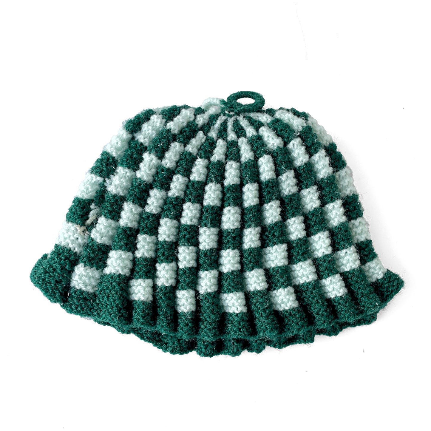 1960s Knitted Tea Cosy – Green & White