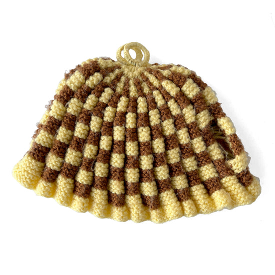 1960s Knitted Tea Cosy – Brown & Yellow