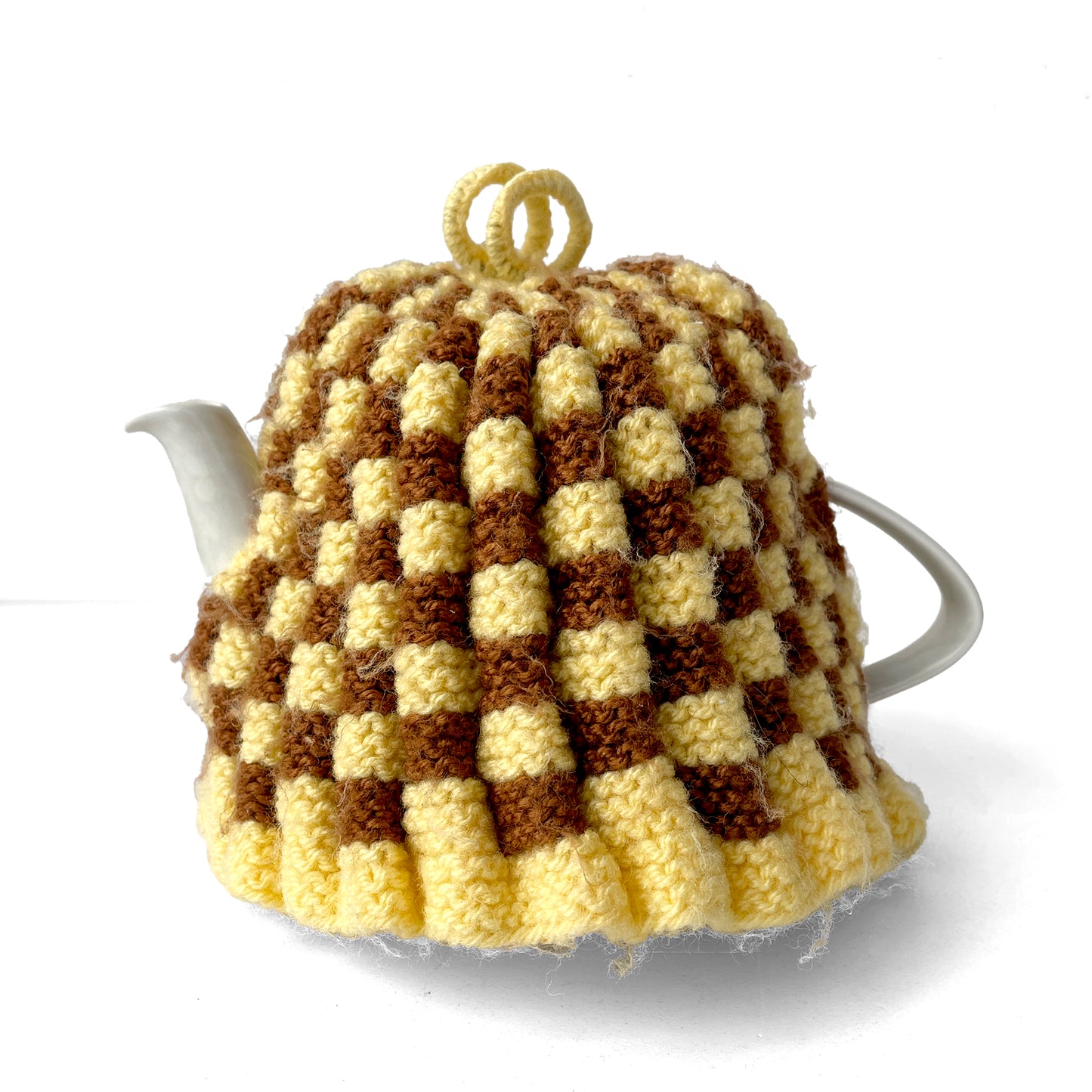 1960s Knitted Tea Cosy – Brown & Yellow