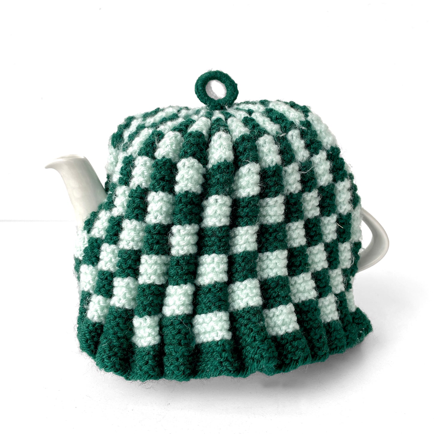 1960s Knitted Tea Cosy – Green & White