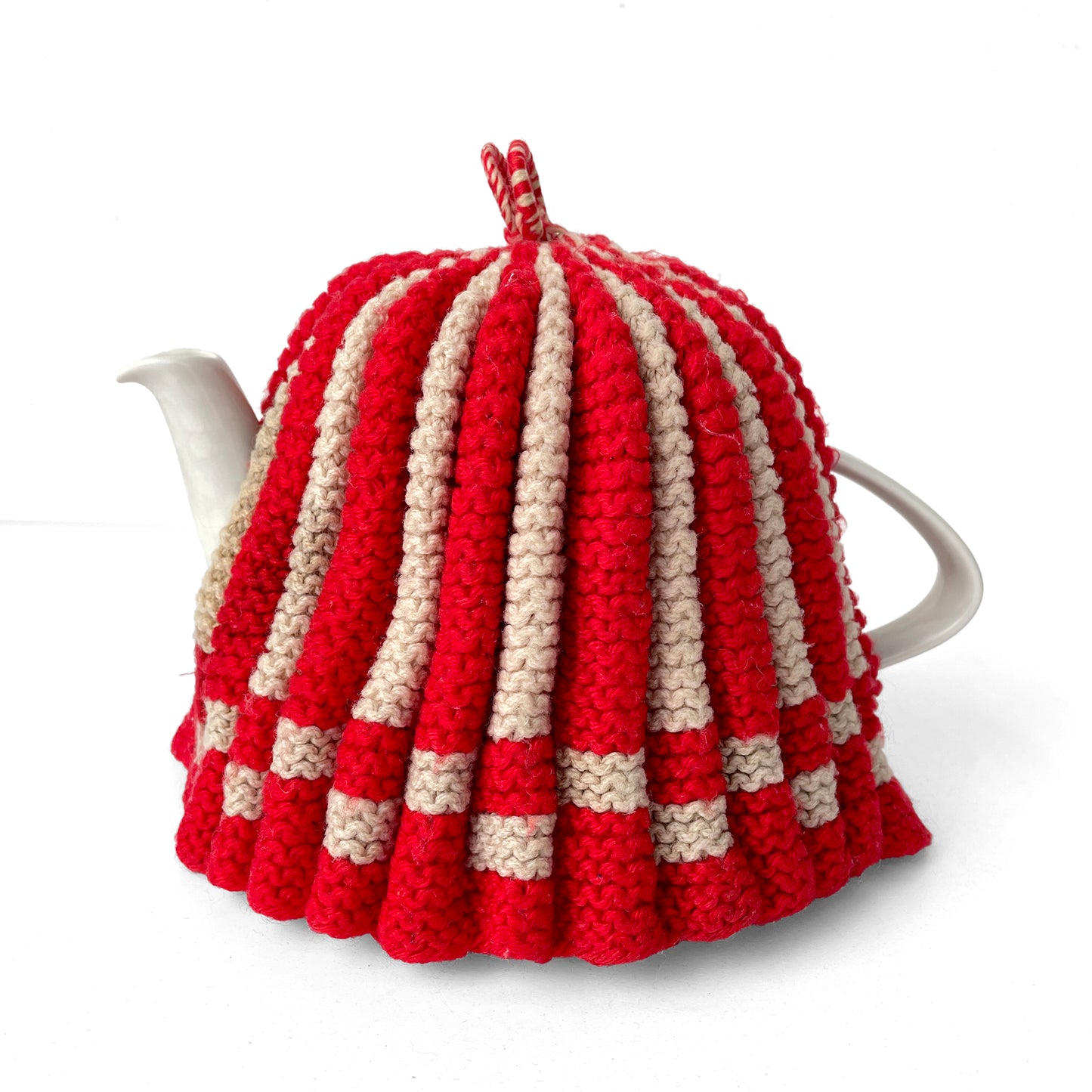 1960s Knitted Tea Cosy – Red & White