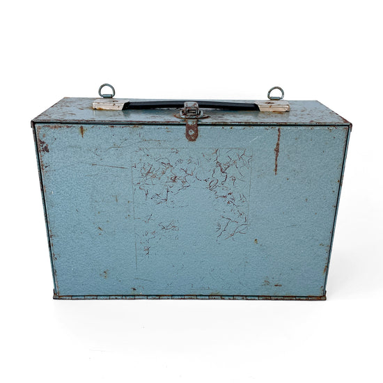 Vintage Blue Metal Desktop Storage Box