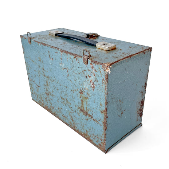 Vintage Blue Metal Desktop Storage Box